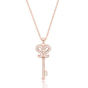 Cz Key Rose Gold Plated 925 Sterling Silver Necklace