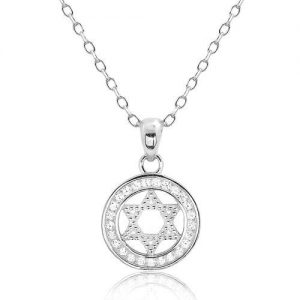 Beautiful 925 Sterling Silver CZ Star of David Pendant Necklace