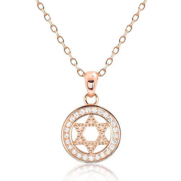 Beautiful Rose Gold Plated 925 Silver CZ Star of David Pendant Necklace