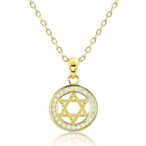 Beautiful 18K Gold Plated 925 Silver CZ Star of David Pendant Necklace