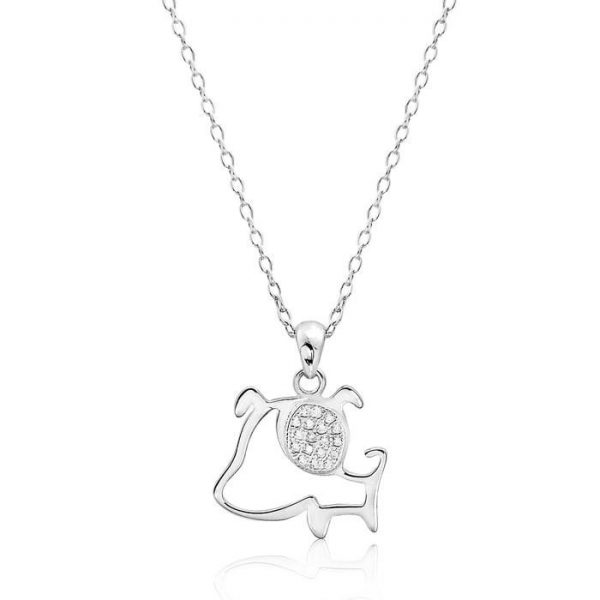 Cubic Zirconia Sterling Silver Cute Dog Necklace