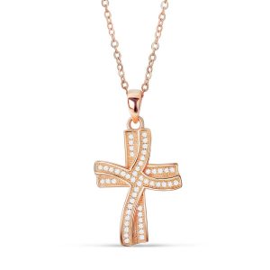 Rose Gold Plated Sterling Silver Luxury Cross Necklace
