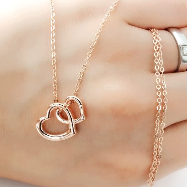 Rose Gold over Silver Double Heart Necklace