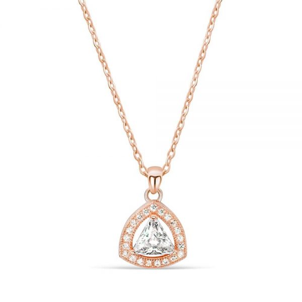 Rose Gold Plated Silver Trillion CZ Pendant Necklace