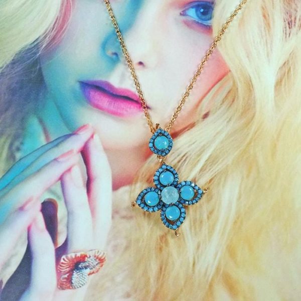Natural Turquoise and Blue Quartz Pendant Necklace