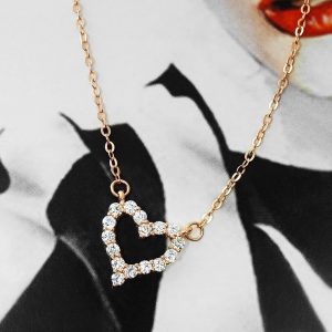 Rose Gold Plated Silver CZ Heart Necklace