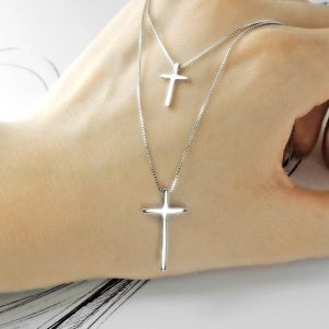 High Polished Double Layer Cross Necklace