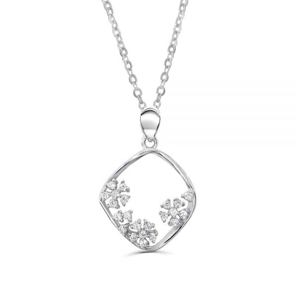 Sterling Silver Hollow Flower Pendant Necklace