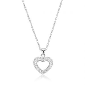 CZ Glamorous Silver Heart Necklace 16"+ 2" Extender