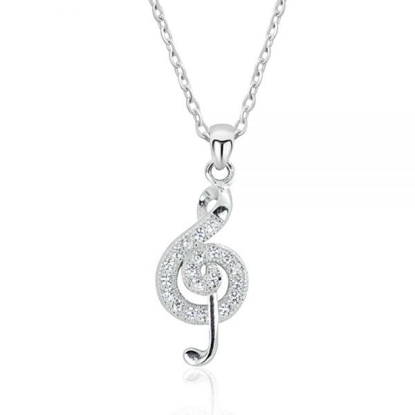 925 Sterling Silver Cubic Zirconia Wonderful Treble Clef Necklace 16"+ 2"