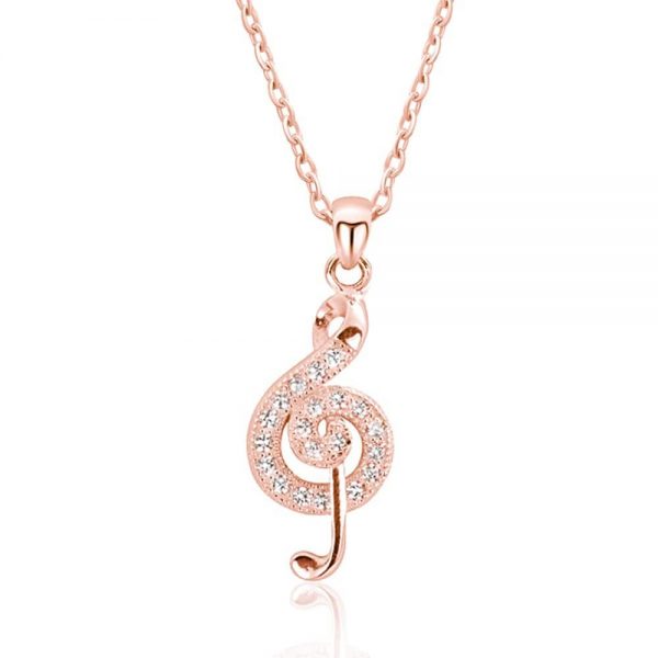 Rose Gold Plated Silver Cubic Zirconia Wonderful Treble Clef Necklace 16"+ 2"