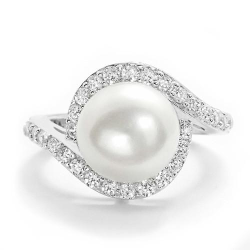 Classic Sterling Silver Pearl and CZ Ring