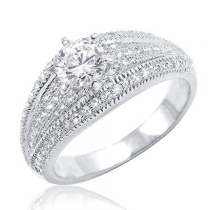 Brilliant Cut & Micro Pave Setting CZ 925 Sterling Silver Ring