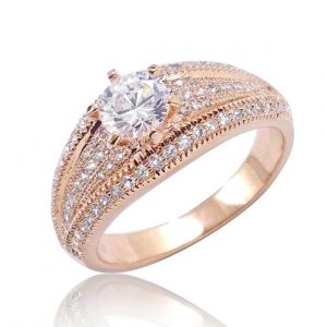 Brilliant Cut & Micro Pave Setting CZ Rose Gold Over 925 Silver Ring