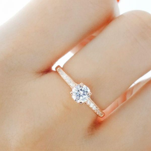5mm Brilliant Cut CZ Rose Gold Plated 925 Sterling Silver Ring