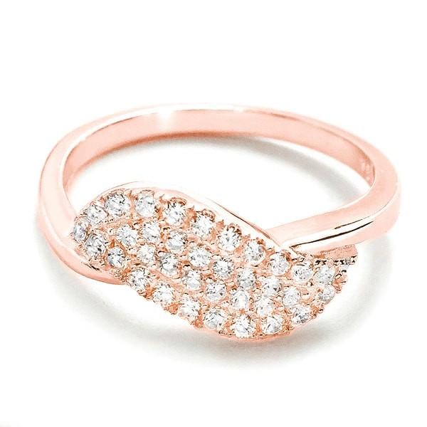 Beautiful Pave Setting Cubic Zirconia Rose Gold Over Silver Ring