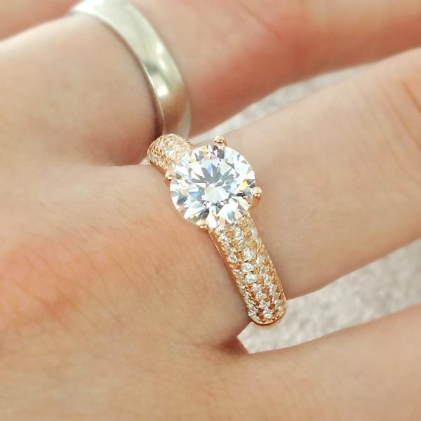 Luxurious Rose Gold Plated 925 Silver CZ Engagement Ring