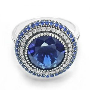 Stunning Sterling Silver Blue Crystal Ring 18mm