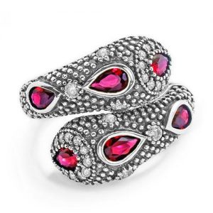 Fashionable Snake Red Crystal Cubic Zirconia 925 Sterling Silver Ring