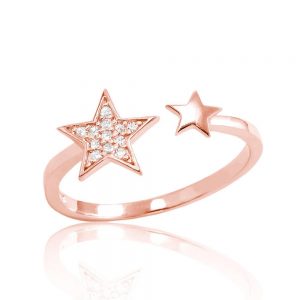 CZ Rose Gold Plated Sterling Silver Fashion Star Ring