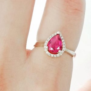 Pear Cut Red CZ 9k Gold Plated Sterling Silver Ring