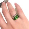 Sterling Silver Green Enamel Leaf Ring