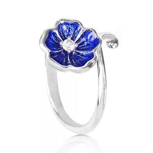 Sterling Silver Blue Flower Enamel Ring