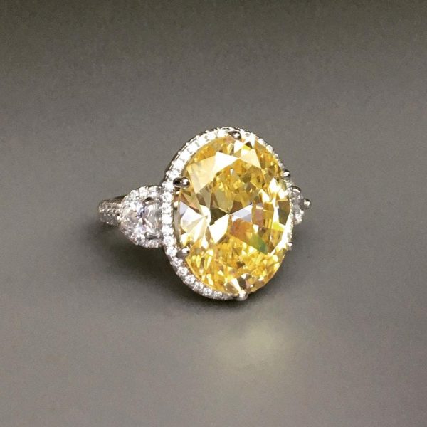 Hand Cut Oval Yellow Cz Sterling Silver Ring