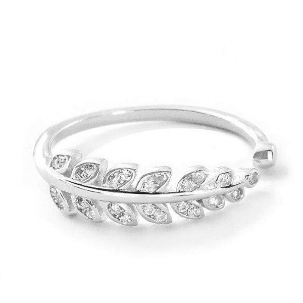 Cubic Zirconia Sterling Silver Leaf Ring